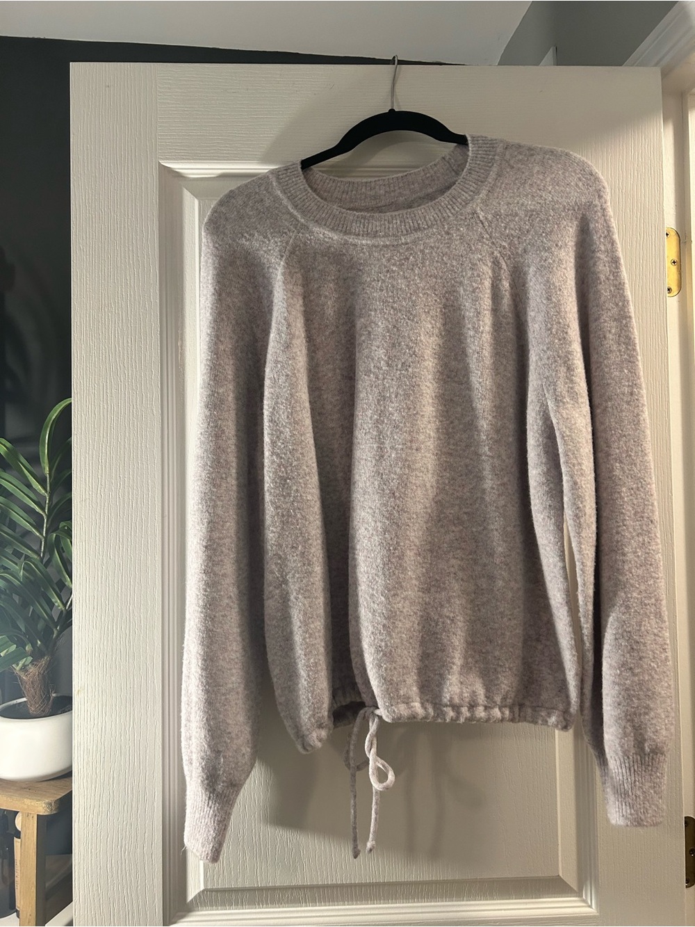 Women’s Crewneck Drawstring Hem Sweater - Light Gray